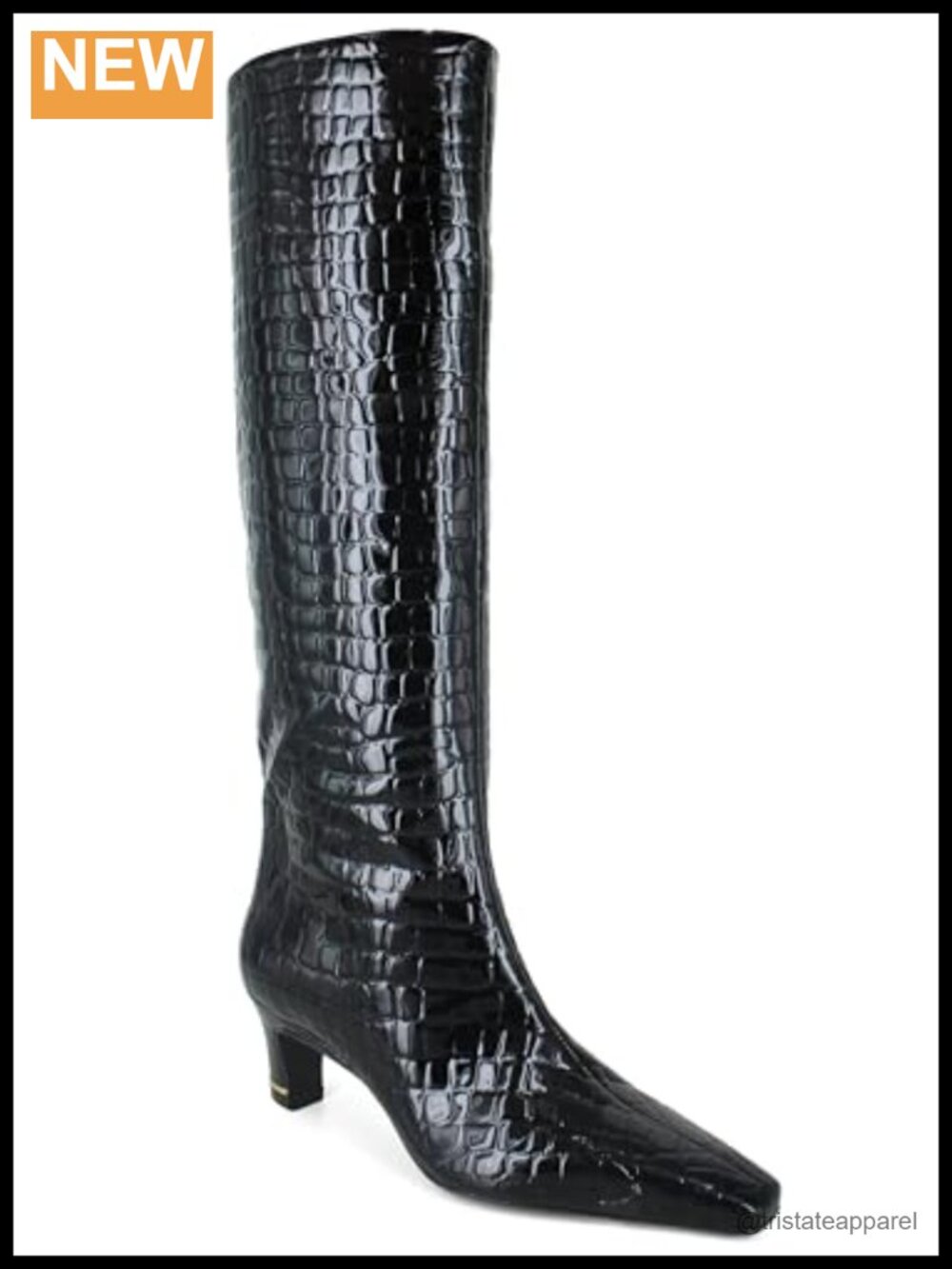 Knee-High Leather Fashion Boots with Flare Heel, Zipper Closure